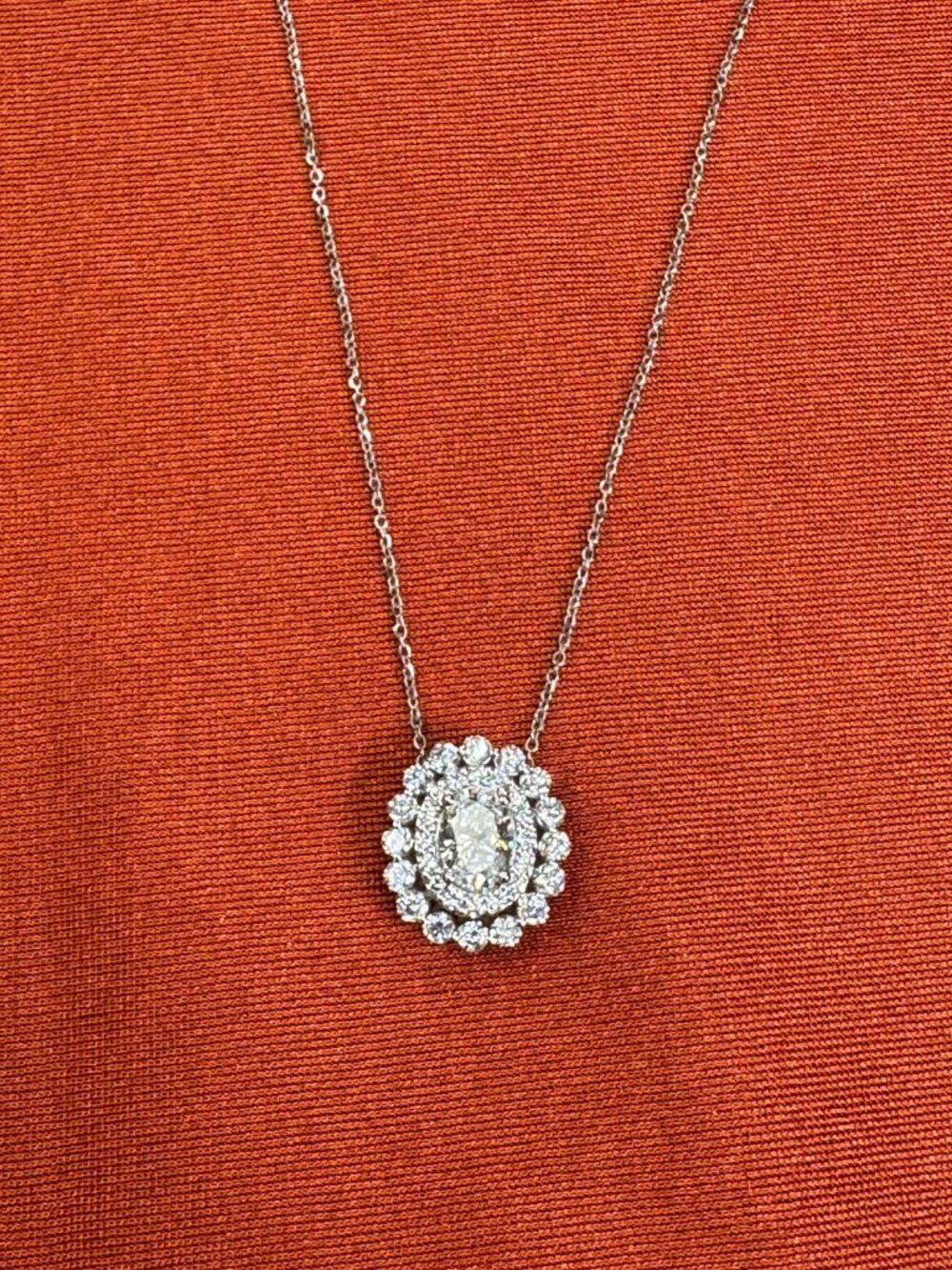Pendent Necklace 14k White Gold with Oval Shaped Diamonds